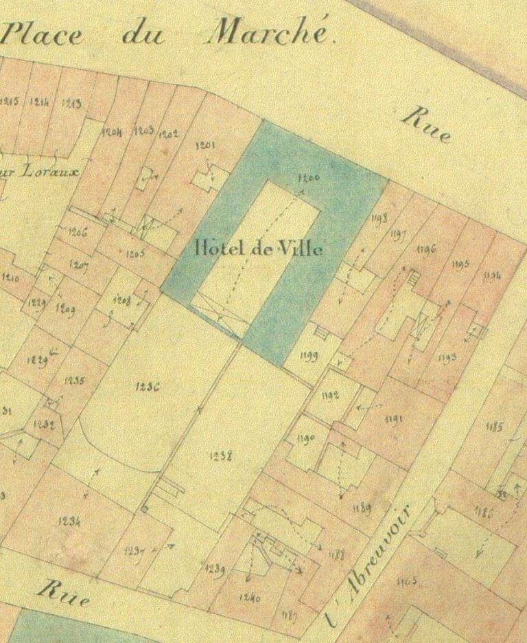 L’hôtel de ville sur l’extrait du cadastre Louis Philippe